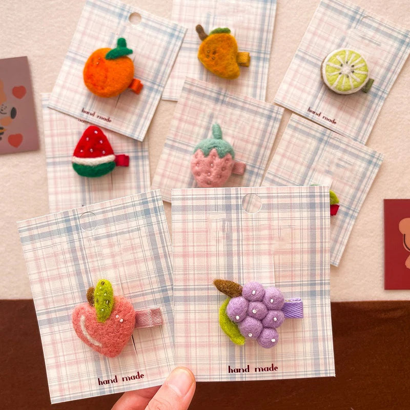 MIO Korean Cute Fruits Handmade Wool Felt Hair Clip Kids Hair Accessories Strawberry Cherry Duckbill Clip Girls Headdress