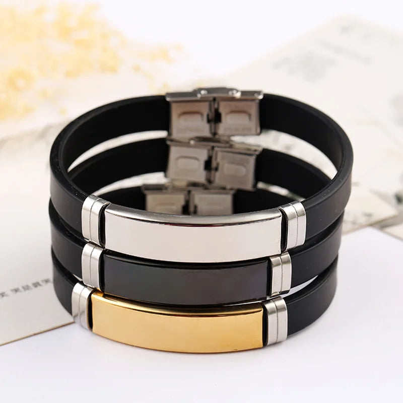 Wholesale Stainless Steel Bracelet in Three Color Stocks Sell Men's Silicone Bracelet Accept Small Order Cheap Fashion Jewelry