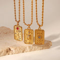 Fashion Ins Style Zircon Flower Sun Square Pendant Necklace Retro Trend Rope Chain Stainless Steel Necklace Fashion Jewelry