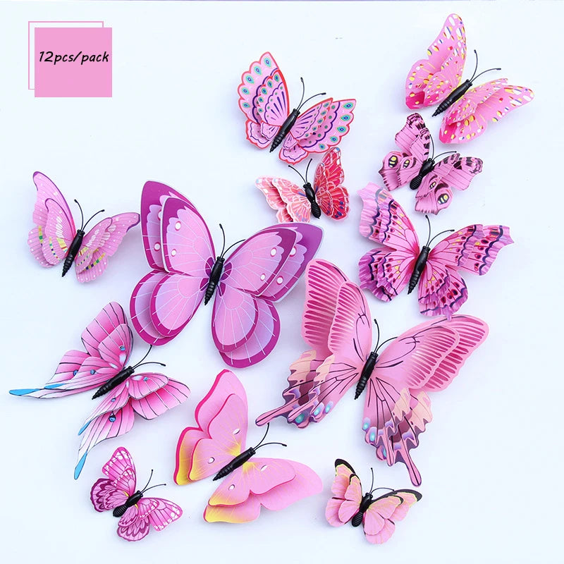 PVC 12pcs/pack Self Adhesive Pabrik butterfly Wall Stickers 3d for Wedding Home Party Decoration