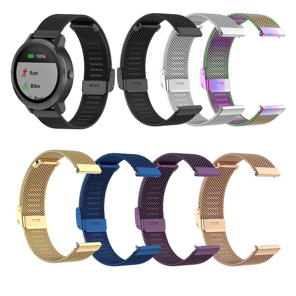 IVANHOE 18mm 22mm Milanese Breathable Replacement Watch Band for Garmin Vivoactive 4/ Vivoactive 4s Smart Watch Strap Wristband
