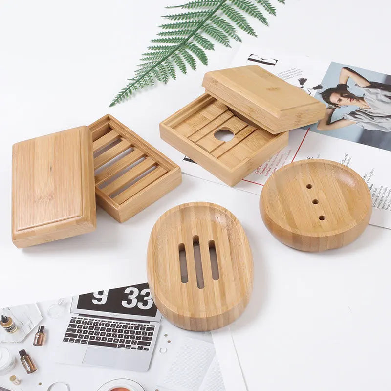 Modern Bamboo Material Soap Dish Holder Round Rectangular Square Case for Home or Hotel Stylish Bathroom Item