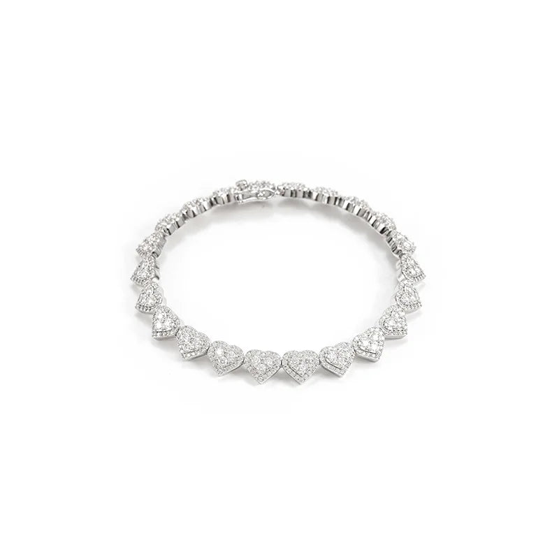 Silver 925 Original 8mm Width Brilliant Cut Diamond Test Past All D Color Heart Moissanite Tennis Bracelet Chain for Women Gift