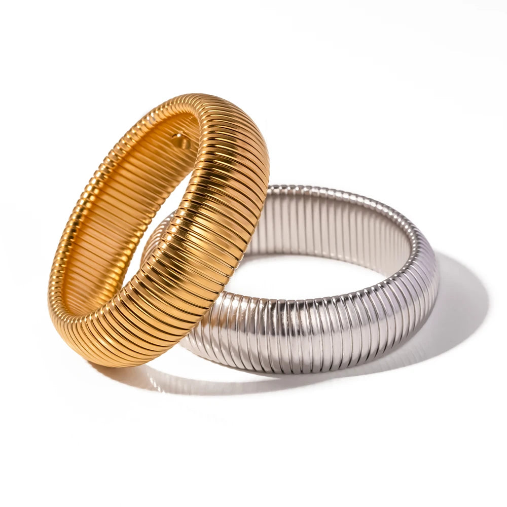 J&D Chunky Elastic Bracelet Gold Plated 18k Plated Stainless Steel Bracelet Acier Inoxydable for Women