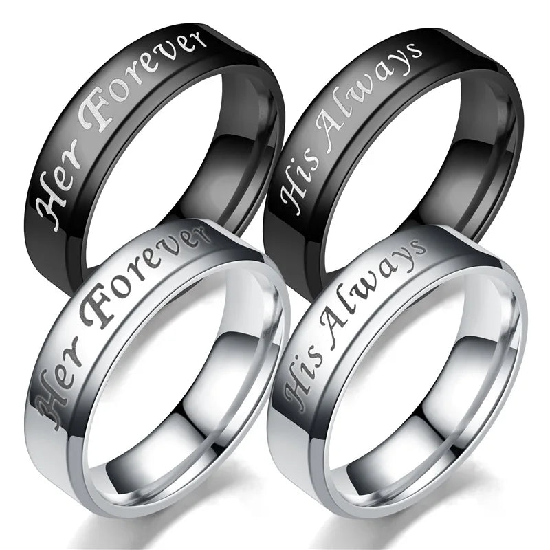 European and American New Fashion Couples Stainless steel Ring His Always Her Forever Ring Lover Wedding Rings