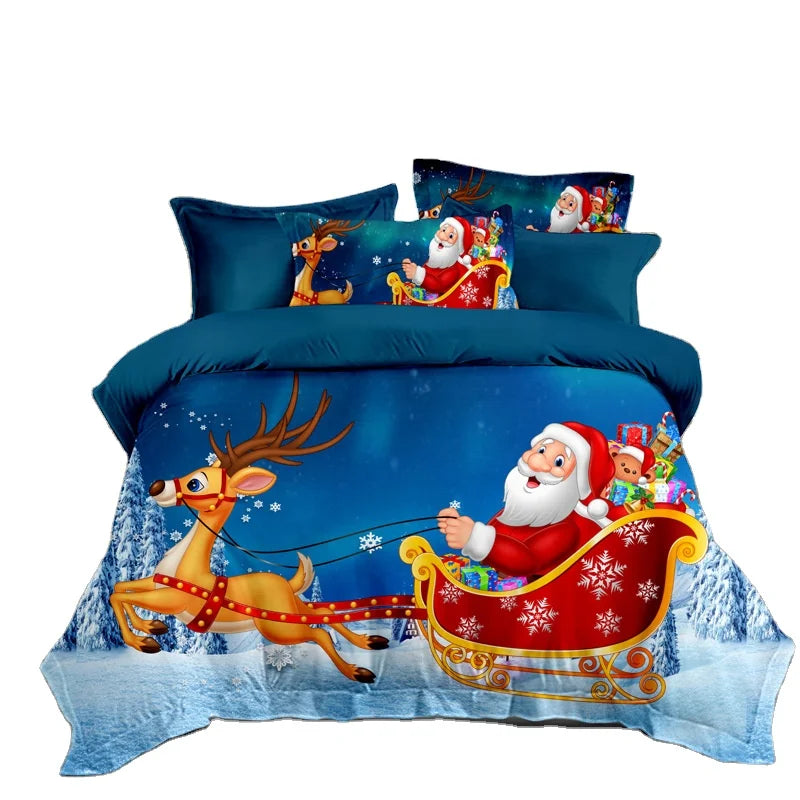 Wholesale Santa Claus Modern Cartoon Comforter 200TC Polyester Folded Stitching Christmas Cute Bedding Set