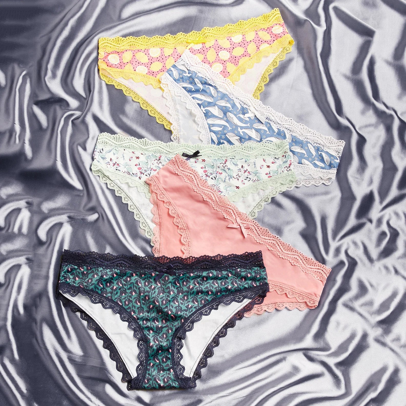 Ladymate ODM/OEM Conjunto De Calcinha Com 5 Pecas De Renda Bragas De Cintura Brief 5 Pack Contrast Lace Panty Women's Underwear