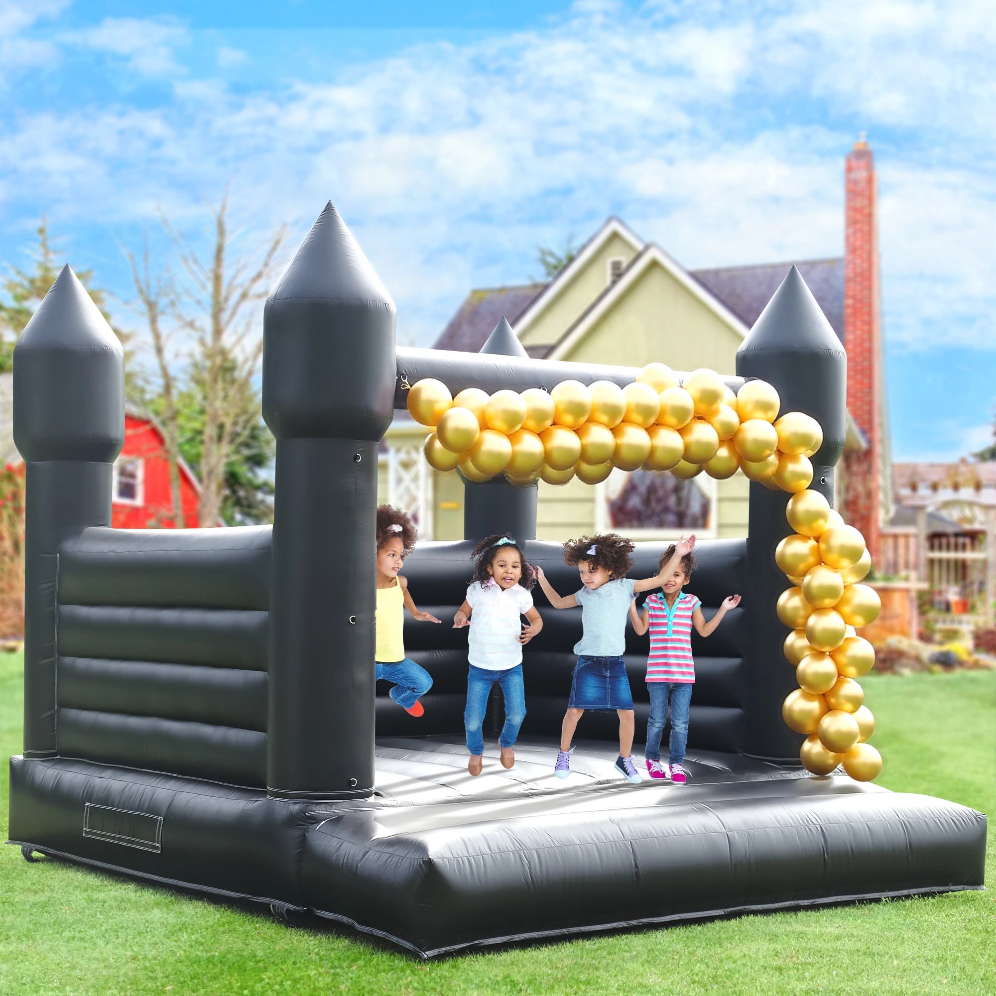 Commercial Grade PVC Outdoor Black Inflatable Bounce House Kids Fun Time Inflatable Jumping Castle with Blower