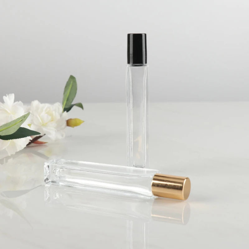 Wholesale Empty 3ml 10ml 15ml Essential Oil Perfume Frosted Clear Amber Blue Glass Roll on Bottle With Metal Roller Ball