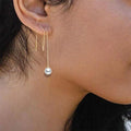 Women's Long Golden Tassels Pendant with Pearl Beads Fashion Drop Earrings for Weddings