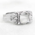 Sterling Silver 9*9mm Semi Mount Men's Ring Frame Empty Blank Claws Setting S925 Base Holder Without Center Stone for DIY Inlay