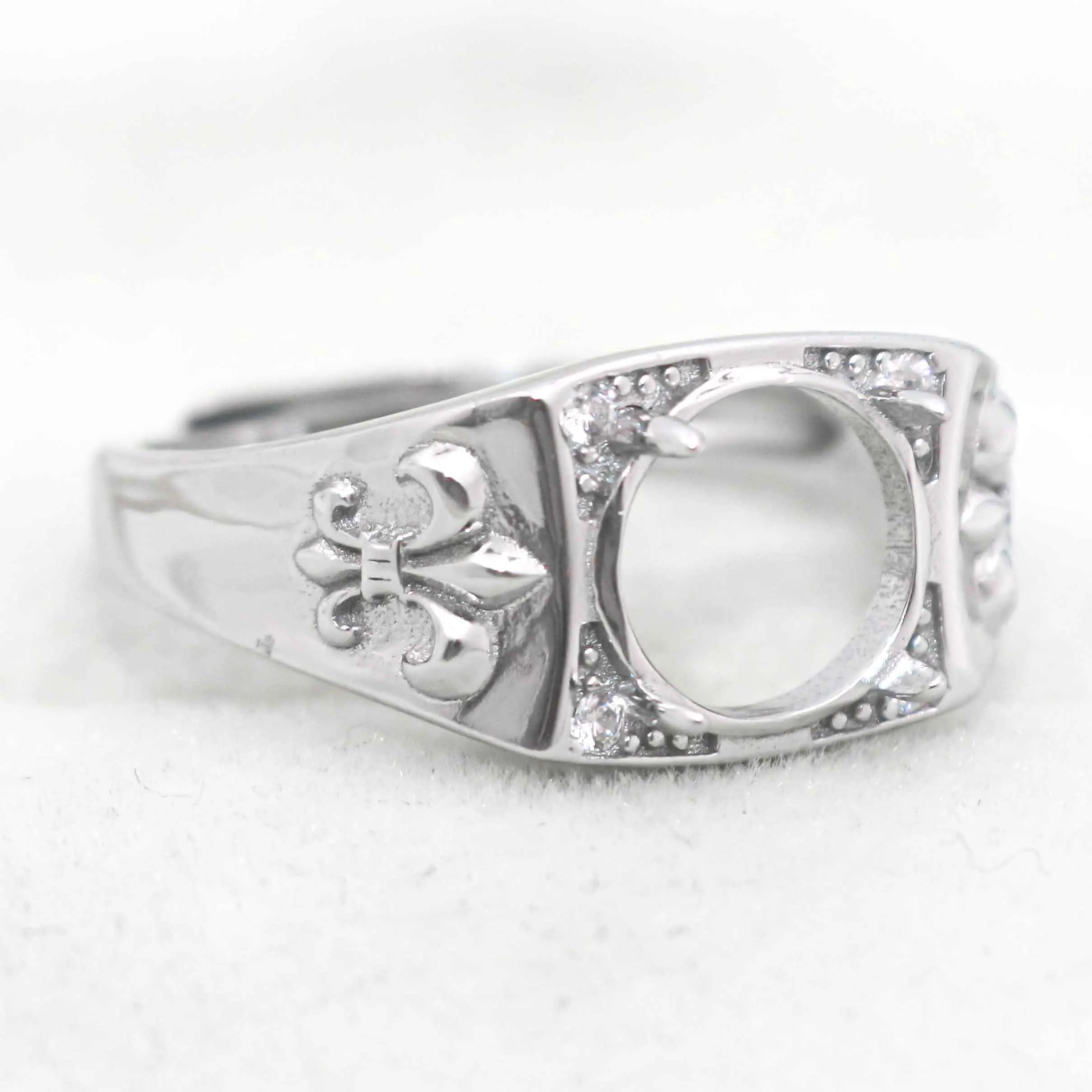 Sterling Silver 9*9mm Semi Mount Men's Ring Frame Empty Blank Claws Setting S925 Base Holder Without Center Stone for DIY Inlay