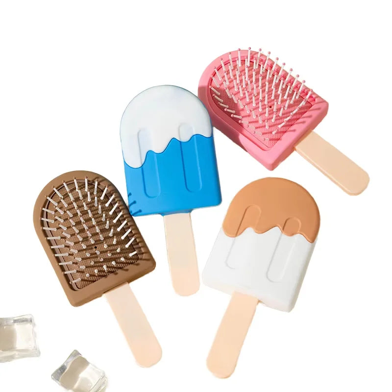 New Design Cute Color Support Custom Nylon Hair Brush Portable Ice Cream Straight Hair Comb for Girls