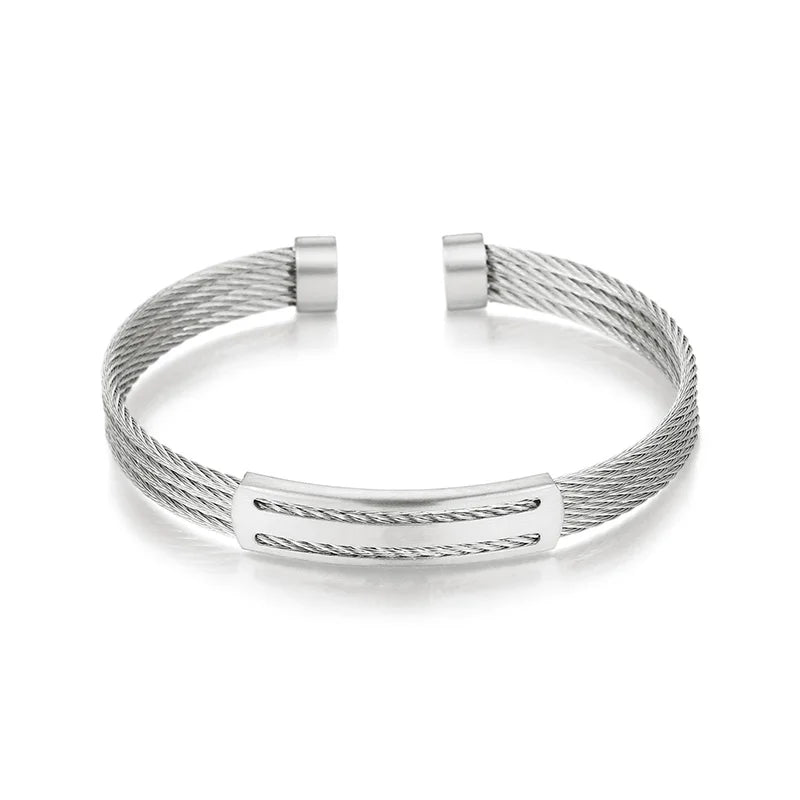 KALEN Unisex Mature Gold/Silver/Black Stainless Steel Thread Cuff Open Bangle Bracelet