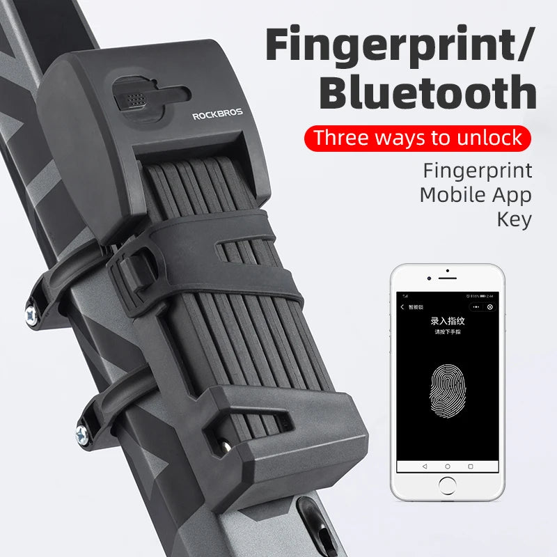 ROCKBROS Smart Fingerprint Folding Bicycle Smart Lock Three Ways to Unlock the Lock Rechargeable Lock