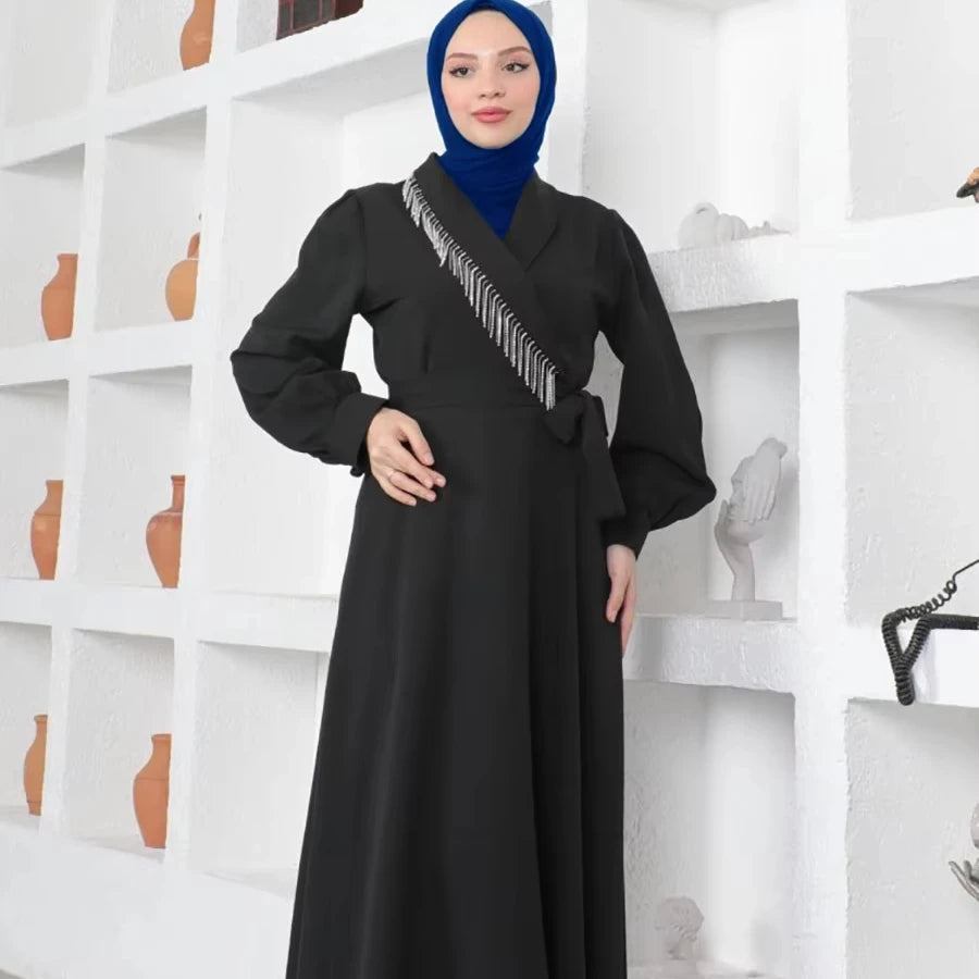 Muslim Islamic Clothing Solid Color Black Women's Dresses Abaya Muslim Clothing