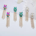 Bohemian Jewelry Zircon CZ Flower Dangle Earrings Fashion Colorful Gemstone Diamond Flower Beaded Tassel Earrings