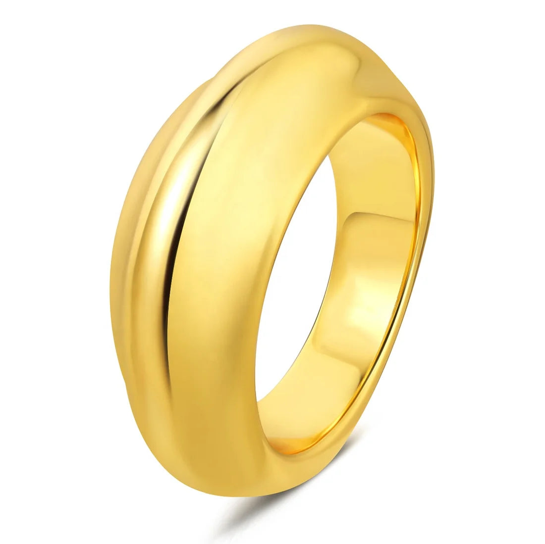 High Quality Brass Bohemian Minimalist Vintage-Style 18K Gold-Plated Irregular Streamlined Wide Band Stackable Ring