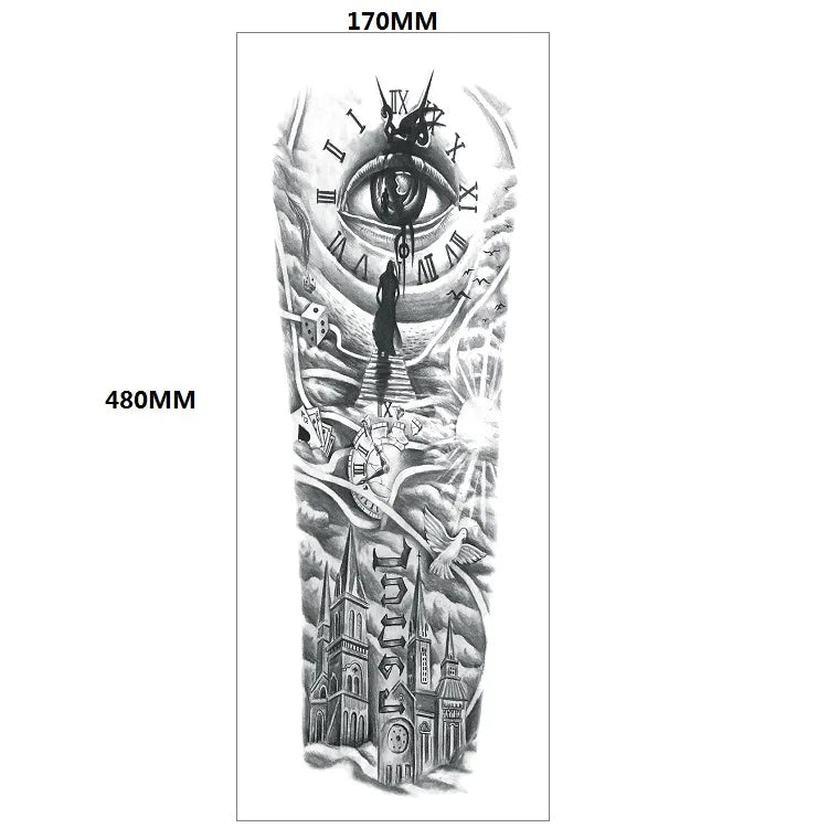 TQB-023 Colorful CMYK Printing Man Walk to the Clock Eye on the Time Temporary Tattoo Easy Apply & Remove Skin-Friendly
