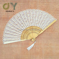 Wholesale Retro Ladies Folding Bamboo Fan Double Layer Lace Classical Promotion Wedding Party Gift Fan with Tassel