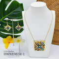 Wholesale Trendy Hawaiian Shell Jewelry Set Gold Plated Flower Shaped Pendant Necklace Earrings Set for Women Gift