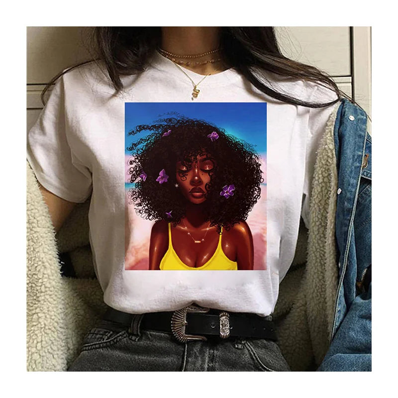 Custom logo New Fashion Men Women T-Shirt Streetwear African Girls Print Graphic Tops Womens Clothes Daily Casual O-Neck Blouse