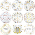 Elegant Gold Line Marble Hard Dolomite Coasters Eco-Friendly Round 10cm Absorbent Cup Holder Modern Design