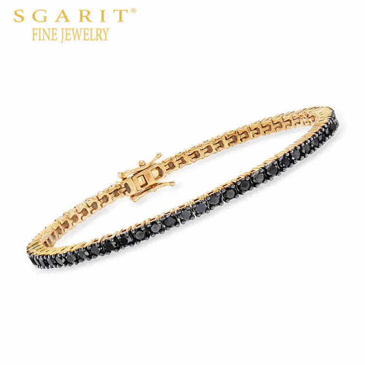 SGARIT Women's 18K Yellow Gold Lab Grown Round Brilliant Cut Diamond Tennis Bracelet 2.5mm IGI Certified