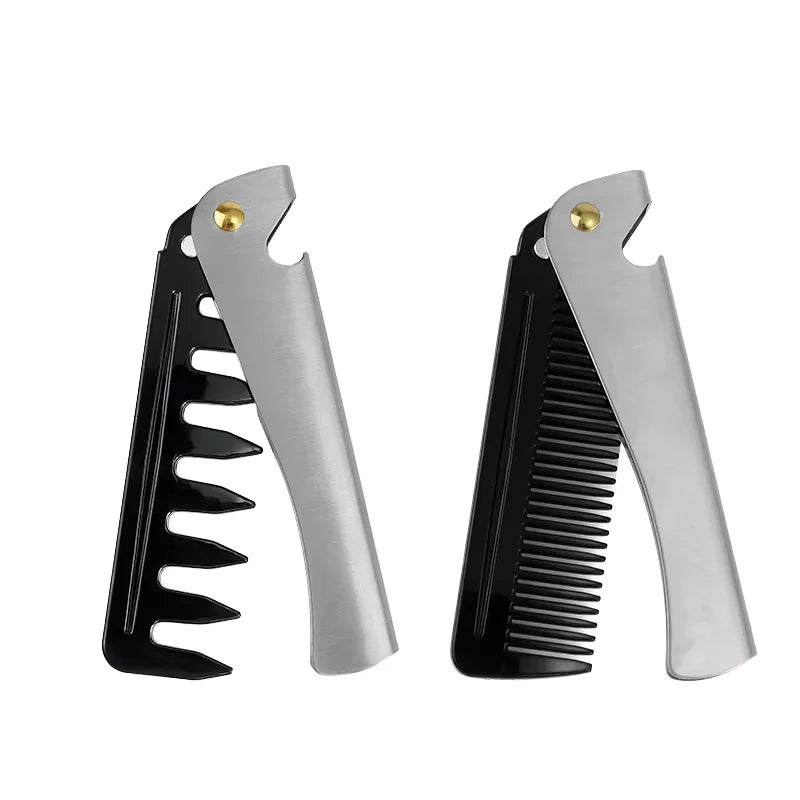 Hot Sale Hairdressing Styling Beard Stainless Steel Folding Comb for Men Anti Static Mustache Comb
