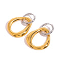 J&D 18k Gold Stainless Steel Gold and Steel Color Irregular Hollow Pendant Round Earrings Unique Design