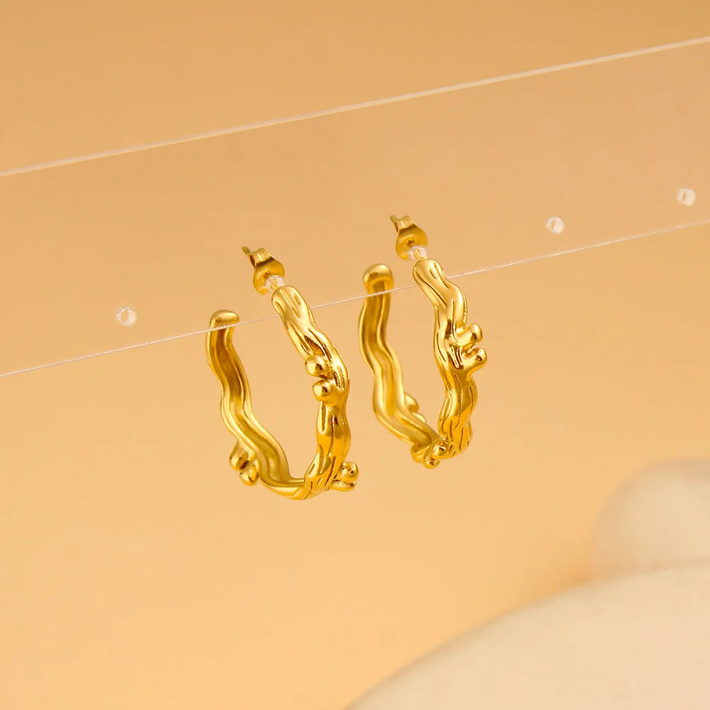 Minimalist Irregular Metal C-shaped Earrings 18k Gold Plated Stainless Steel Hoop Earrings Women