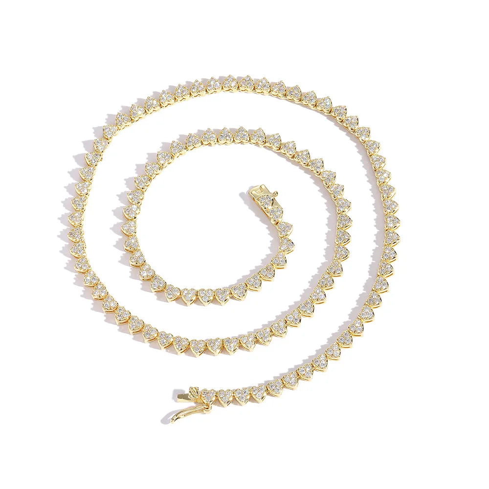 1 Row Torque Strand Necklace with Round CZ Tension Setting Heart Shape 4mm Width Gold Plated Brass for Weddings Gifts