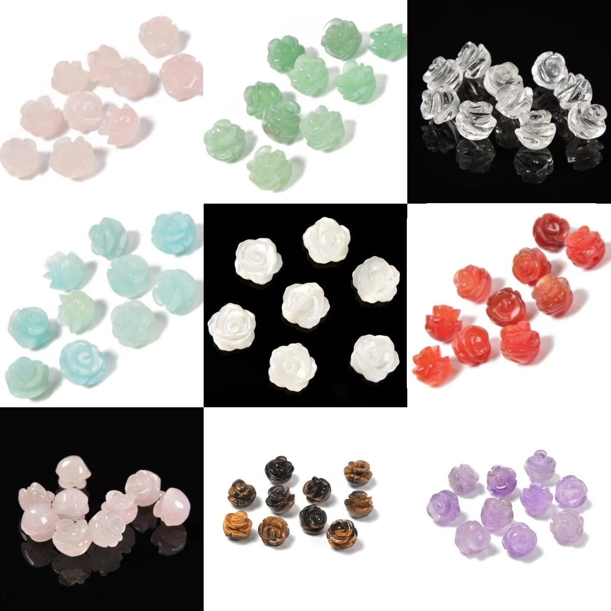 Red Jasper Stone Clear Rose Quartz Crystal Bead Charms Flower Shaped Gemstone Beads for Jewelry Making
