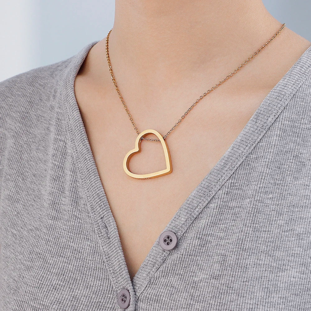 Stainless Steel Gold Plated Heart Pendant Necklace