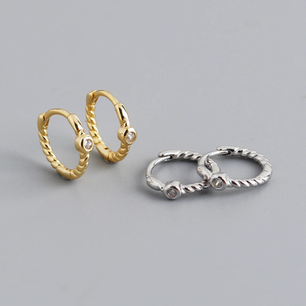 Fashion 925 Sterling Silver Twist Shape with Cz Diamond Gold Plated Hoop Earrings Silver Jewelry for Women