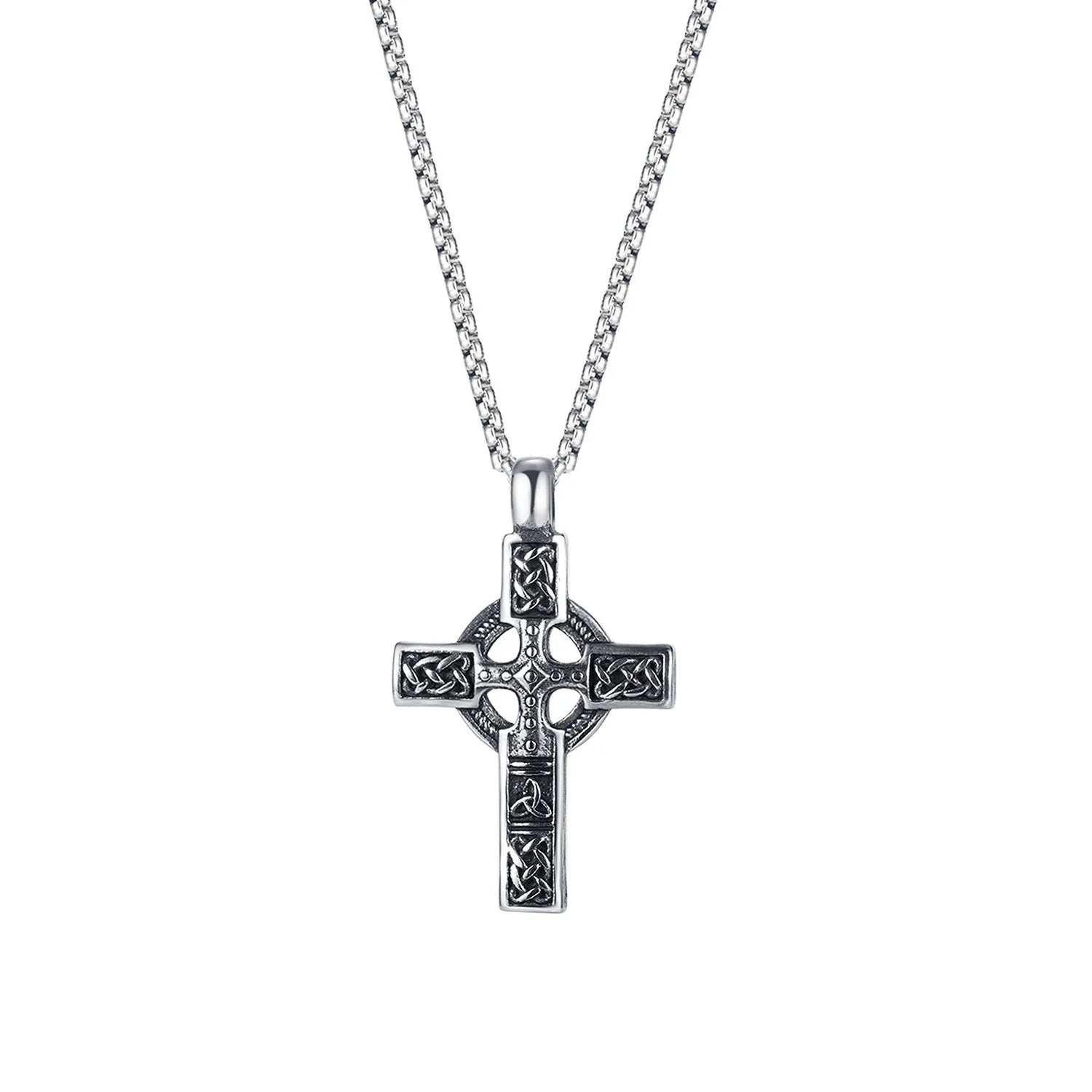 Wiccan Viking Retro Design Cross Pendant Necklace Hip-hop Titanium Steel for Men Necklace Gift Jewelry