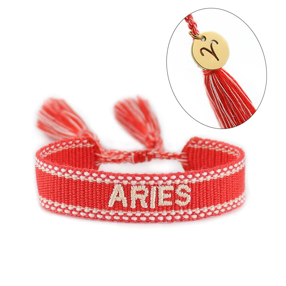 Bohemian Cord String Rope Braided Woven Adjustable English Font Letter Initial Charm Zodiac Bracelet Jewelry Women Accessories