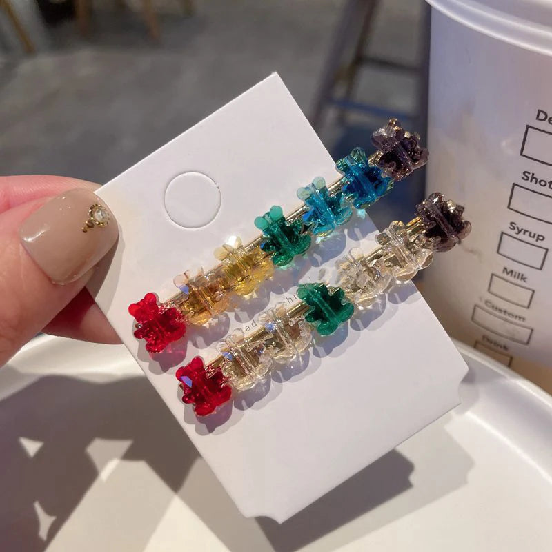 MIO Alloy Crystal Stone Hair Clips rainbow Color Bear Mixed Duckbill Clip Rhinestones Side Clip for Lady Girls Korean