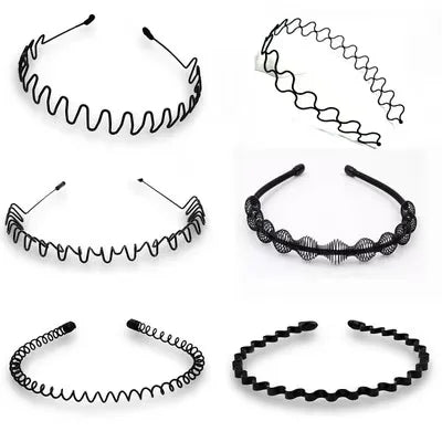 Metal Hair Bands for Men Women's Spring Headbands Unisex Black Wavy Spring Sports Headband for Men's Hair Band Hoop Clips Women