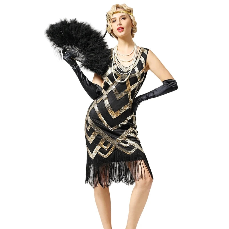 Women 1920s Vintage Sleeveless Crisscross Fringe Sequin Flapper Dress Roaring 20s Great Gatsby Dress Jazz Party Dance Costumes
