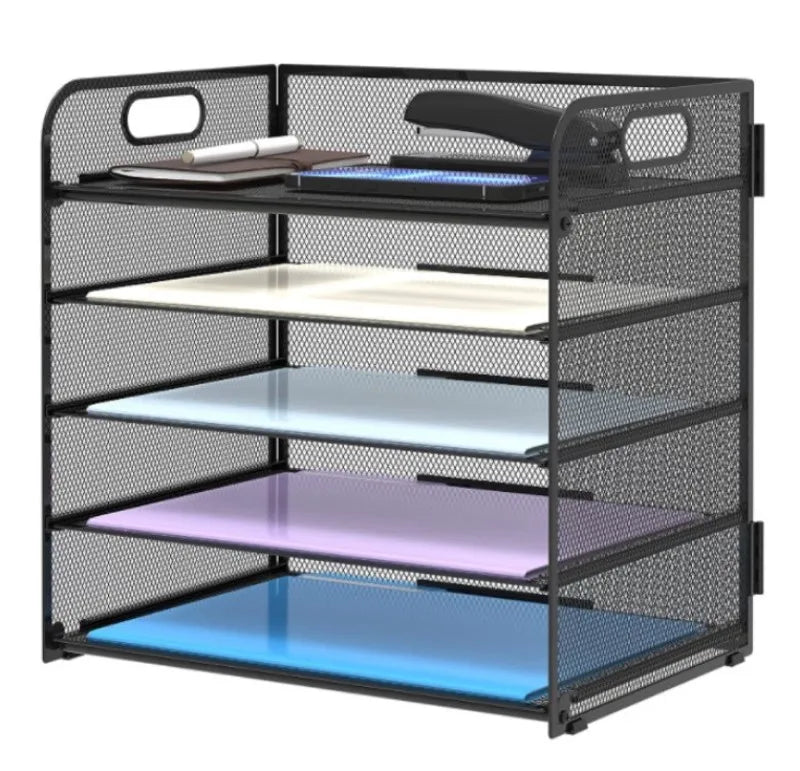 Wholesale Desktop Paper Document File Tray 5 Tier Metal Wire Mesh Office File Organizer With Handle