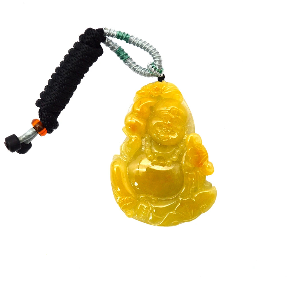 2024 New Arrival Charms Jade Jewelry Yellow Jadeite  Jade Buddha Pendant Necklace Hand Crafted for Wearing