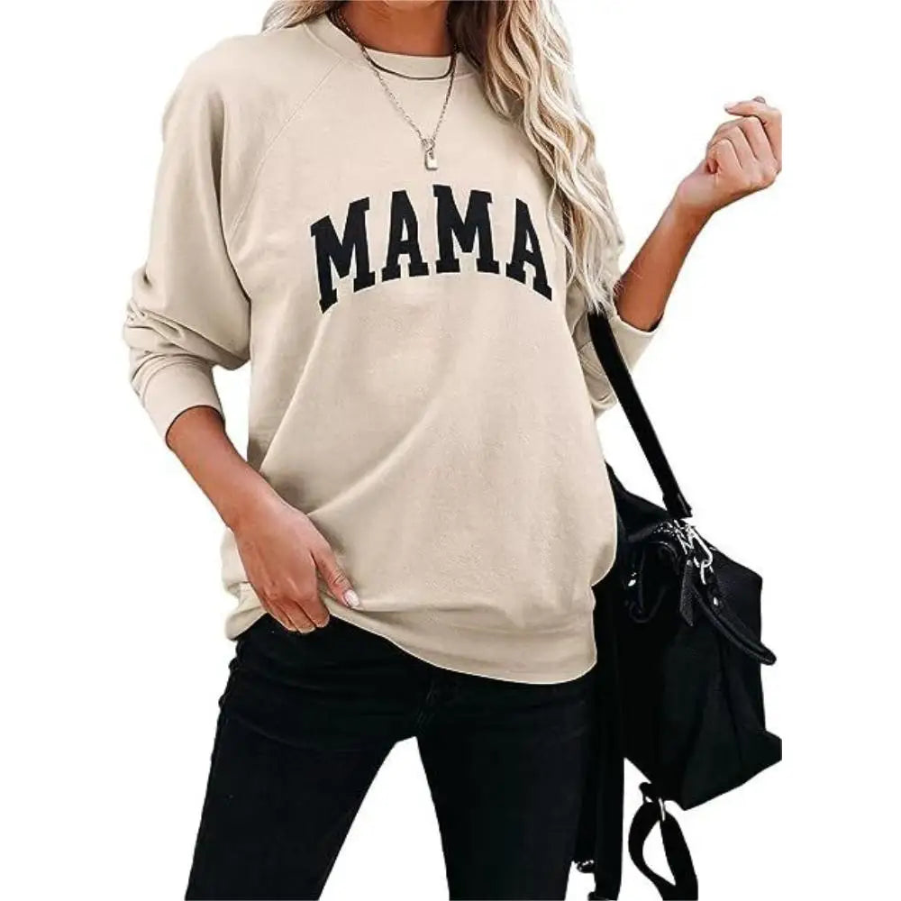 Womens Crewneck Mama Sweatshirt Raglan Long Sleeve Graphic Shirts Casual Print Pullover Tops