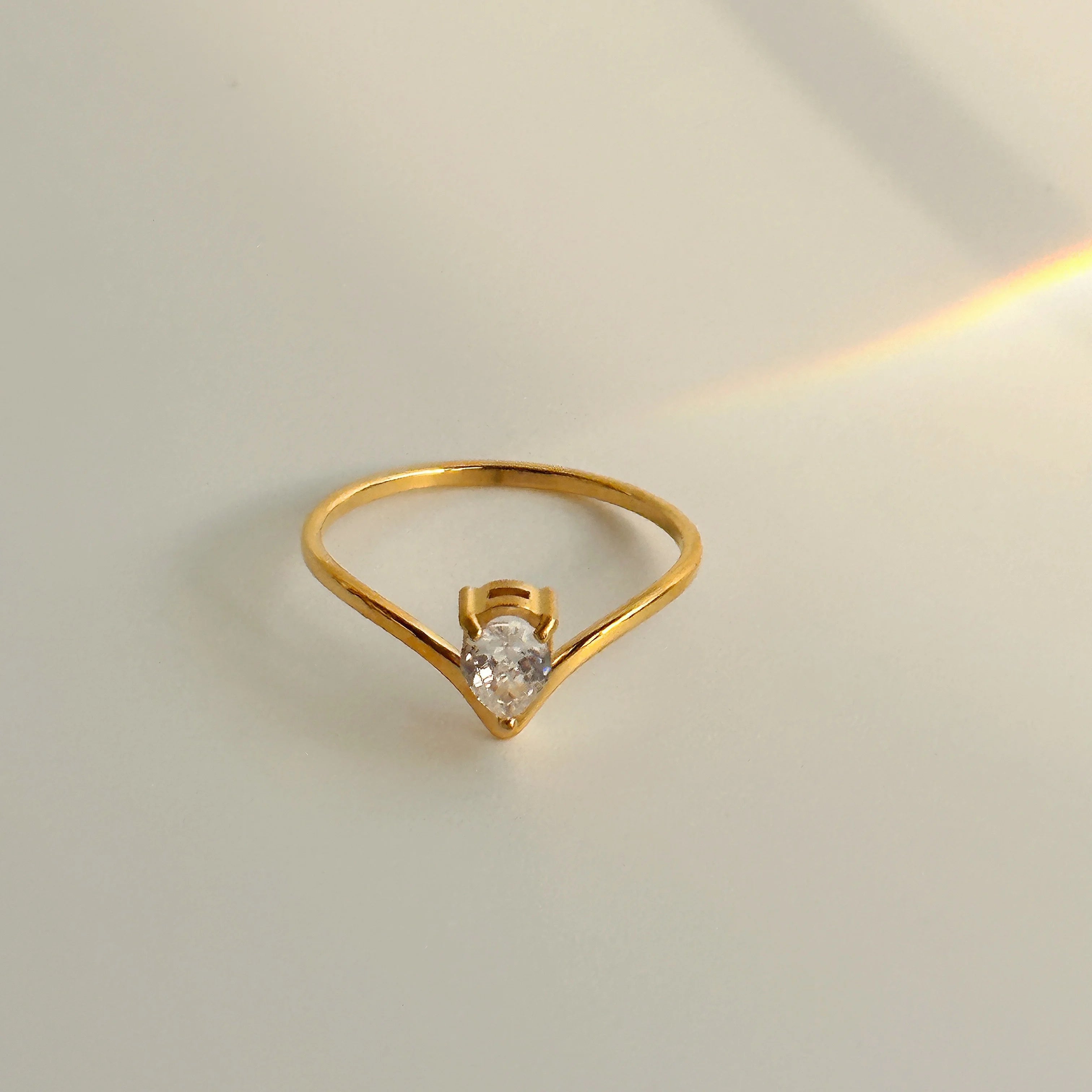 2024 Dazan New INS 18k Gold Plated Tarnish Free Stainless Steel V Shape White Zircon Minamilist Stacked Style Ring for Women