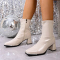 Custom Designs Women Chunky Ladies Square Toe Short Boots Fashion Female Patent PU Fashion Ankle Boots