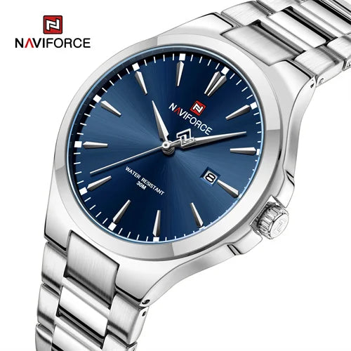 NAVIFORCE 9214 SBE Blue Big Dial Silver Stainless Steel Band Luxury Quartz Men Wrist Watches Casual Watch for Men Date Clock OEM