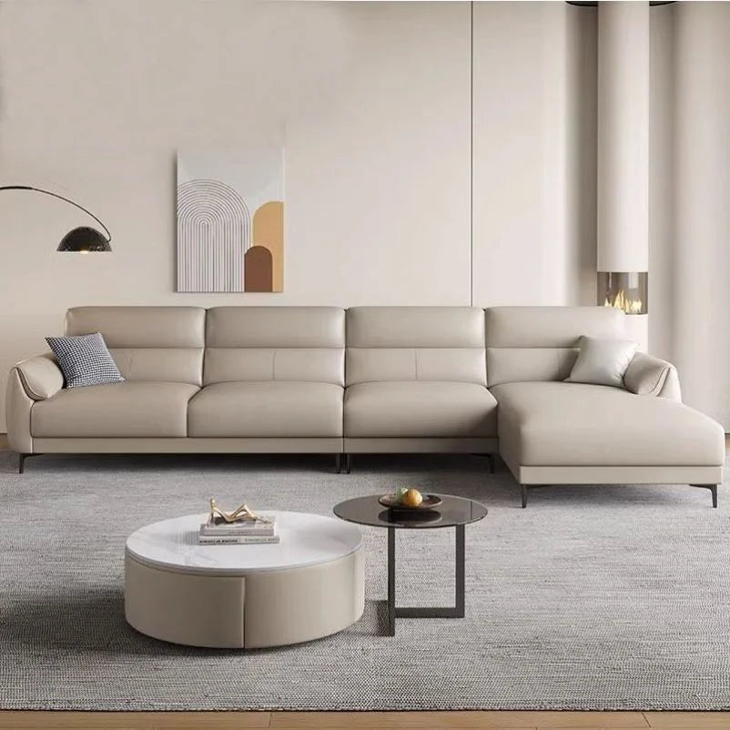 Nordic Modern Genuine Leather Sofa 2/3-Seater Single/Double Combination Minimalist Light Luxury for Living Room