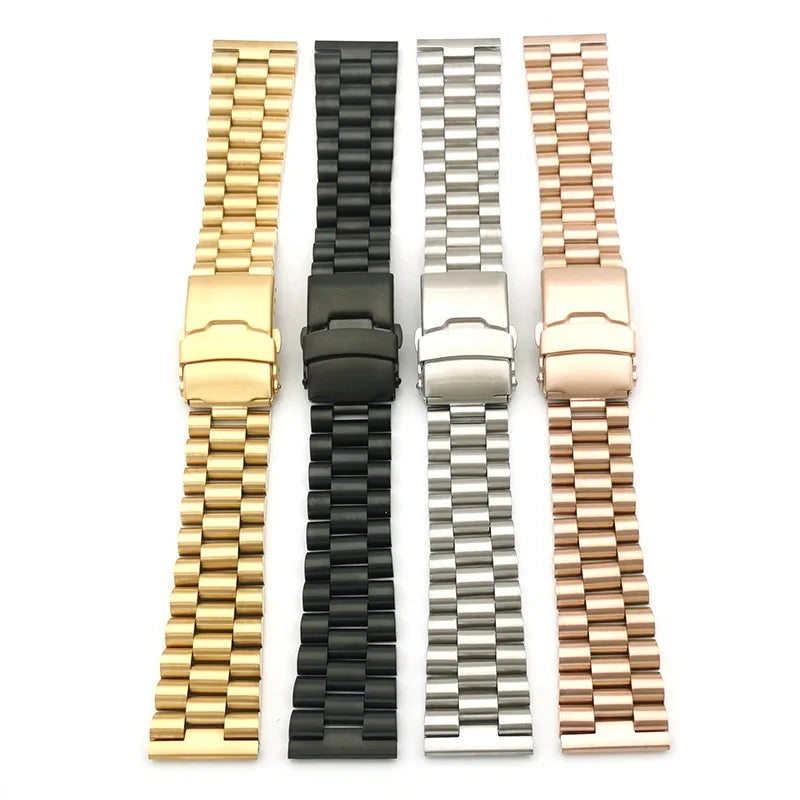 20mm 22mm Solid Stainless Steel Watch Band Men Women Metal Folding Buckle Bracelet Accessories for  Watch Strap