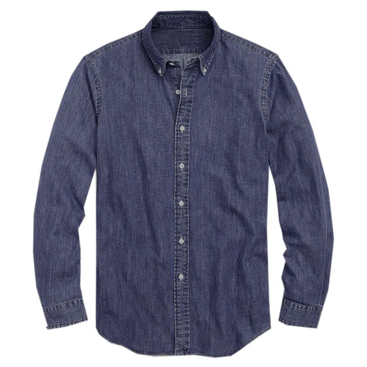 Custom Men Long Sleeves Washed Casual Lightweight Denim Men Button Fold Collar Patch Pockets Shirt