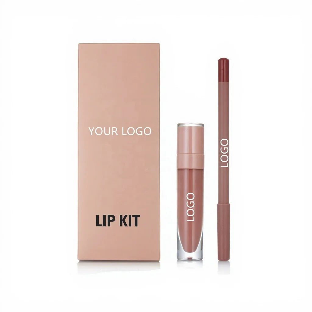 OEM Cosmetics Set Nude Packaging Lip Gloss Lip Liner Vegan Custom Lip Kit No logo